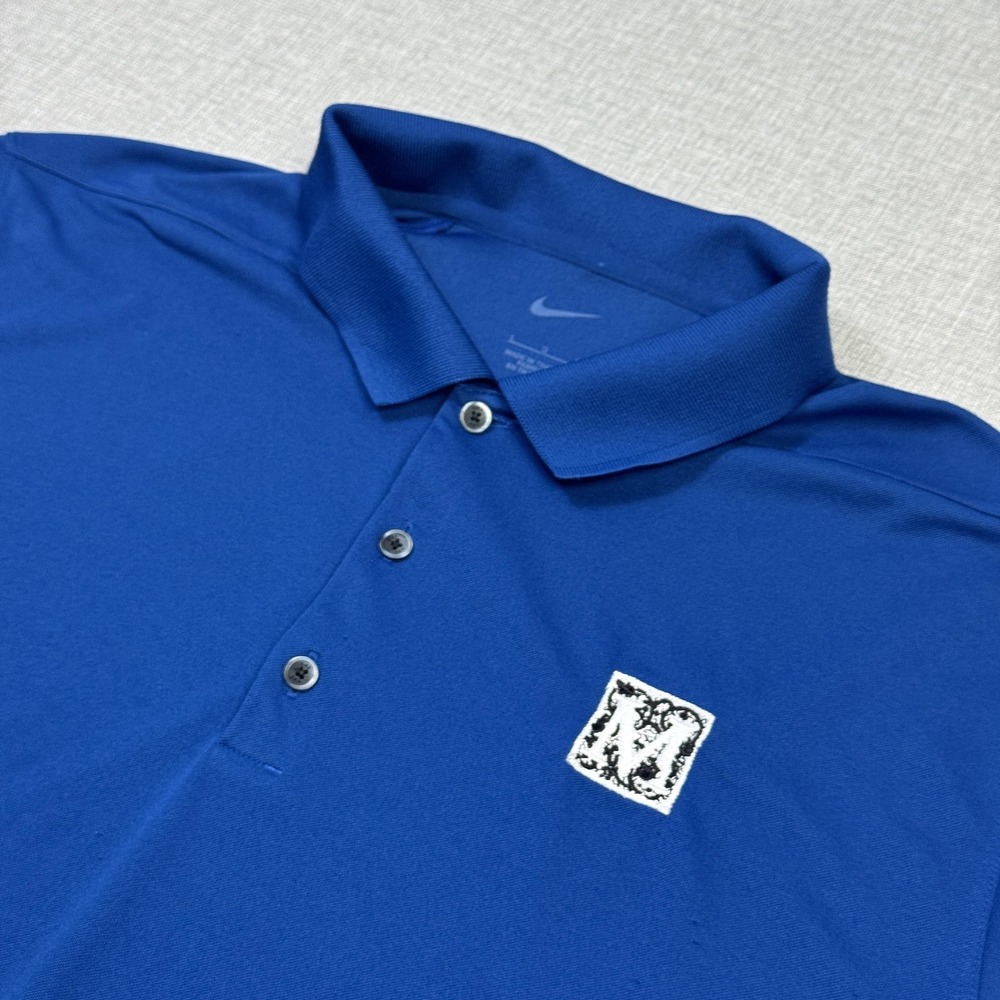 Nike Mediterra Golf Club Polo Shirt Mens L Blue Short Sleeve Performance